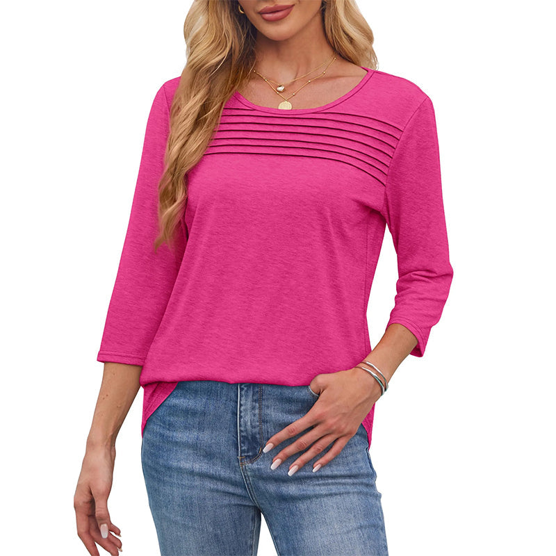 Dames-Pleated Detail 3/4-Armel-Casual-Shirt