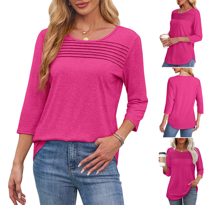 Dames-Pleated Detail 3/4-Armel-Casual-Shirt
