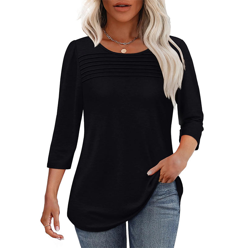 Dames-Pleated Detail 3/4-Armel-Casual-Shirt