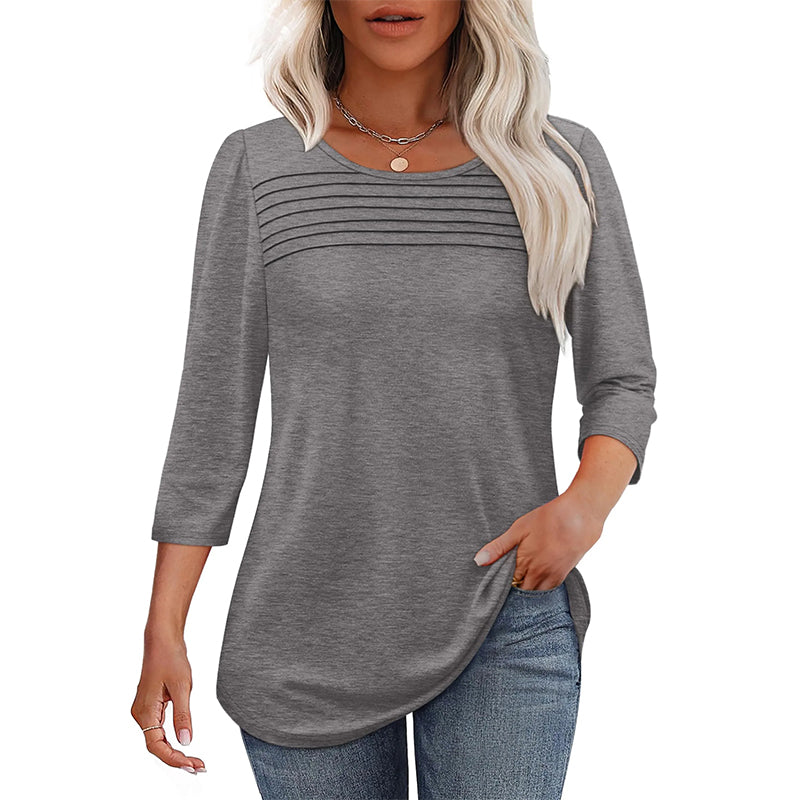 Dames-Pleated Detail 3/4-Armel-Casual-Shirt