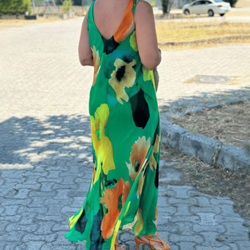 🌟Tot 50 % korting!🌟Elegante Zachte Mouwloze Bloemige Flowy Jurk