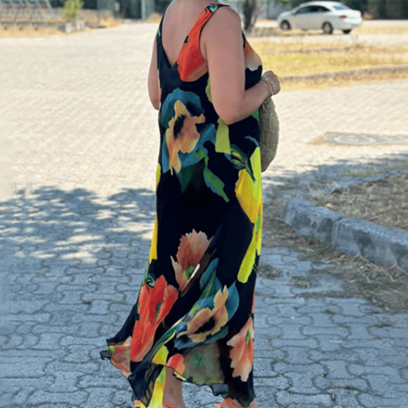 🌟Tot 50 % korting!🌟Elegante Zachte Mouwloze Bloemige Flowy Jurk