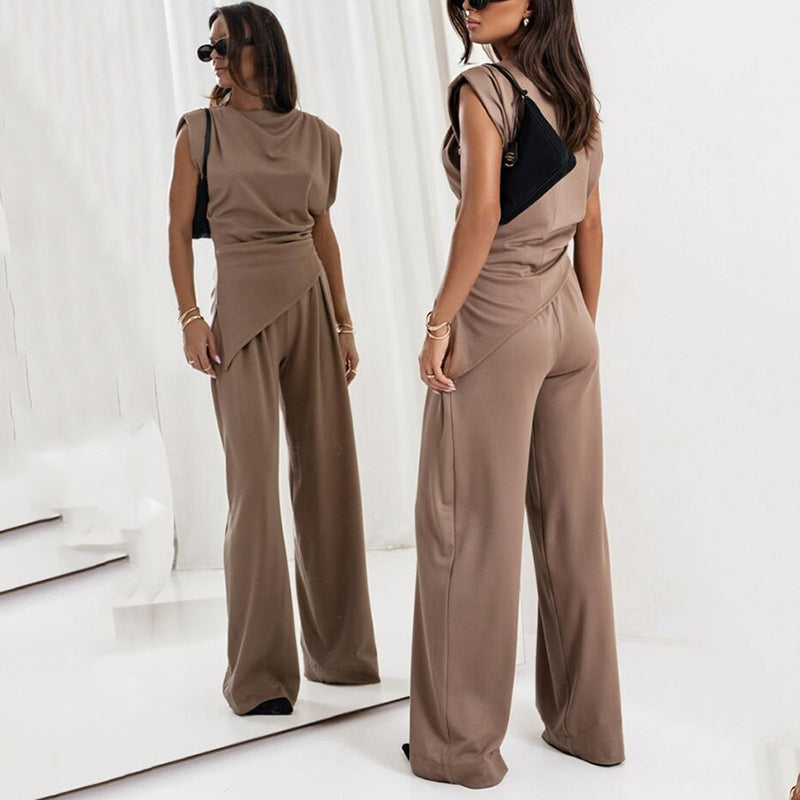 Elegante effen kleur tweedelige set voor dames