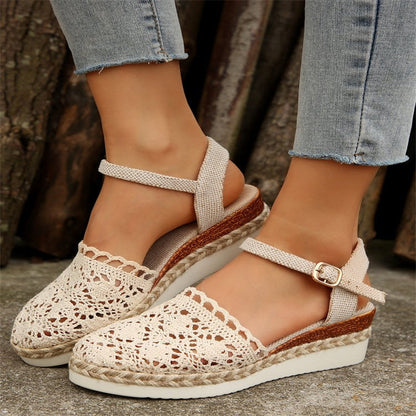 Dames Gesloten Teen Gehaakte Sleehak Sandalen