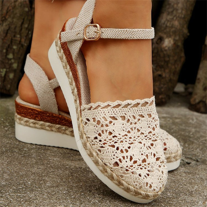 Dames Gesloten Teen Gehaakte Sleehak Sandalen