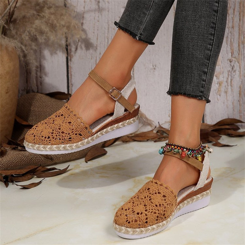 Dames Gesloten Teen Gehaakte Sleehak Sandalen