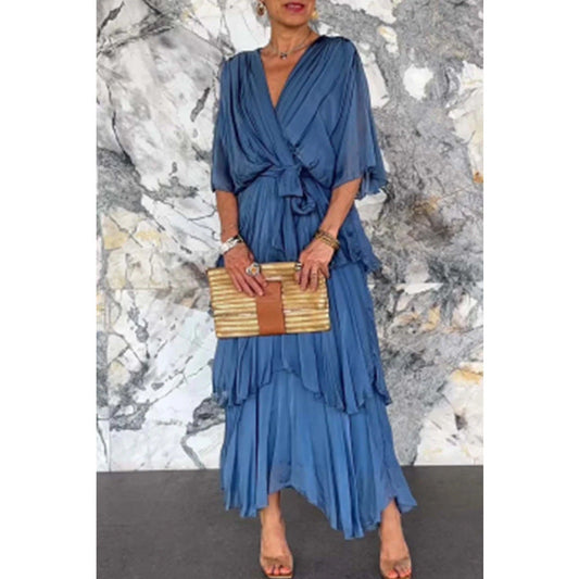 💃Elegante jurk met V-hals en wikkelriem