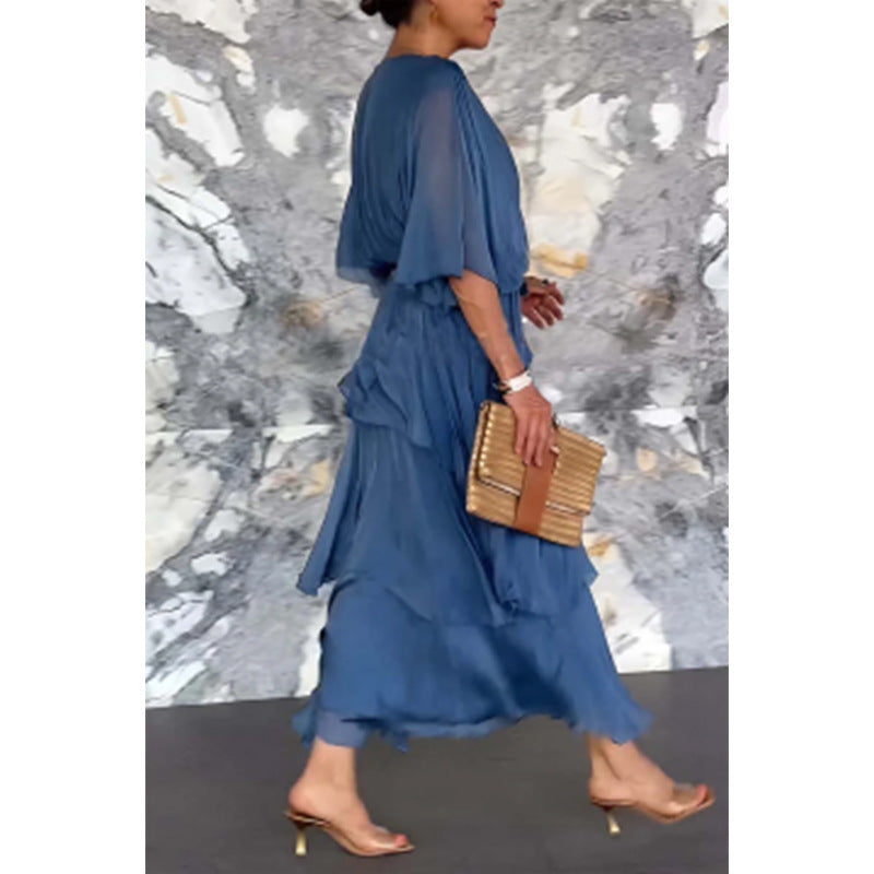 💃Elegante jurk met V-hals en wikkelriem