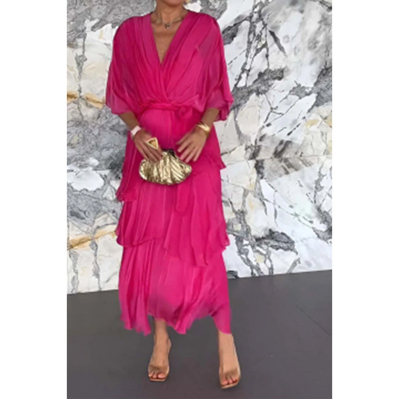 💃Elegante jurk met V-hals en wikkelriem