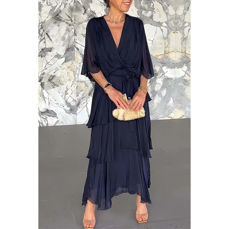 💃Elegante jurk met V-hals en wikkelriem