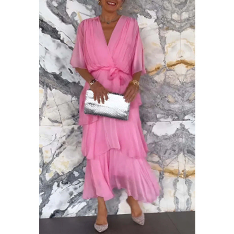 💃Elegante jurk met V-hals en wikkelriem