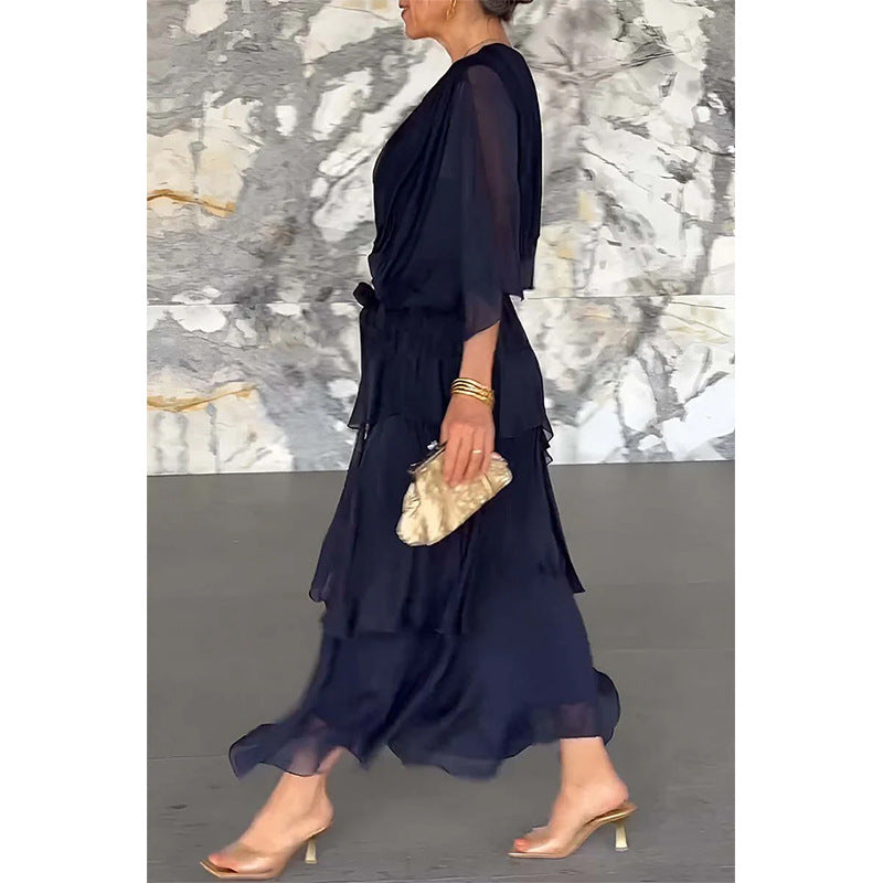 💃Elegante jurk met V-hals en wikkelriem
