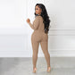 Effen kleur naadloze jumpsuit met halve rits