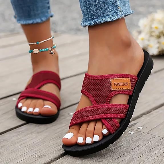 Brede Voeten Comfortabele Platte Sandalen Met Open Teen