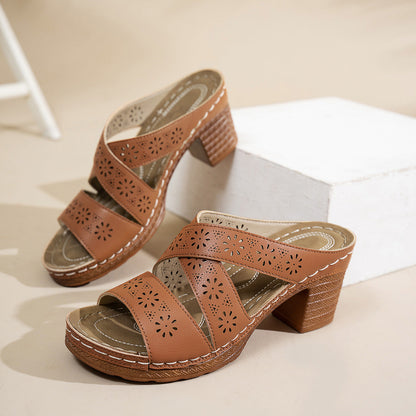 Dames Vintage Holle Chunky Hak Sandalen