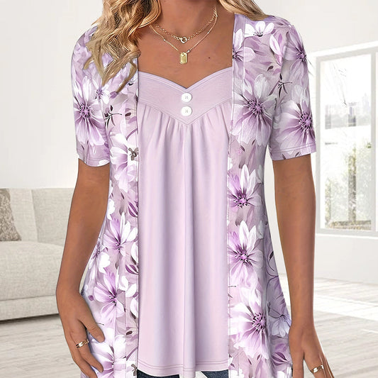 🌈2025 Nieuwe producten – 50% KORTING!❤️Onregelmatige gebloemde patchwork top voor dames