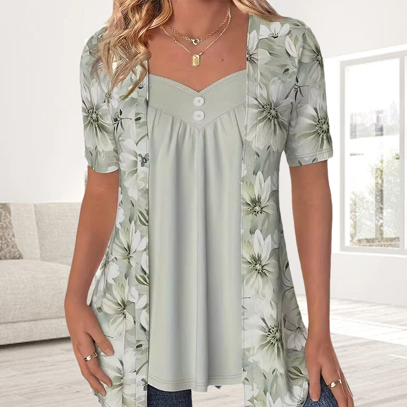 🌈2025 Nieuwe producten – 50% KORTING!❤️Onregelmatige gebloemde patchwork top voor dames