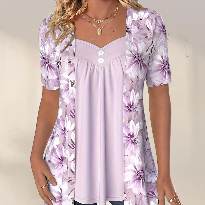 🌈2025 Nieuwe producten – 50% KORTING!❤️Onregelmatige gebloemde patchwork top voor dames