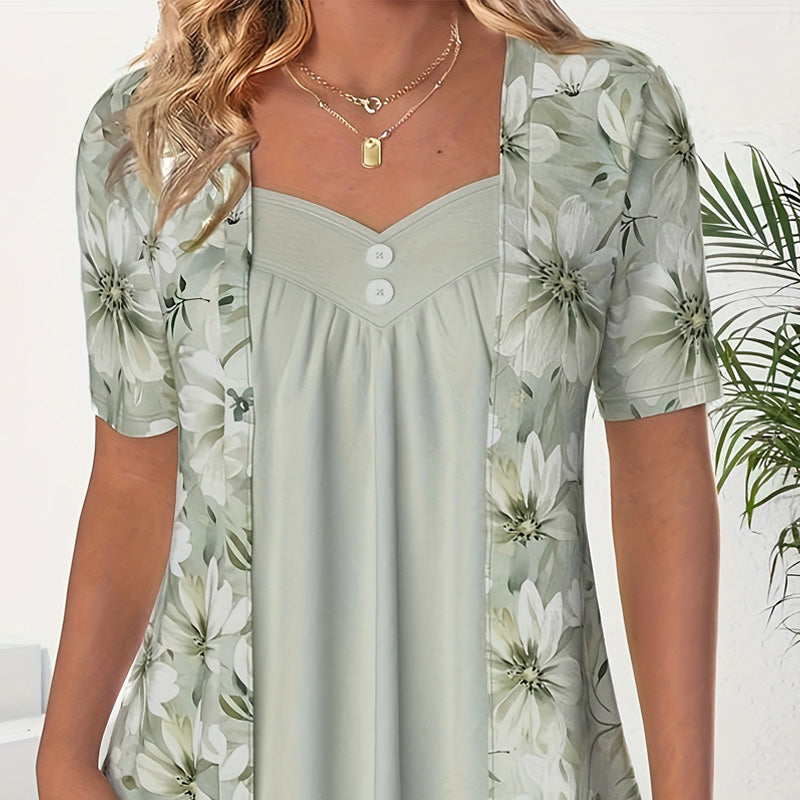 🌈2025 Nieuwe producten – 50% KORTING!❤️Onregelmatige gebloemde patchwork top voor dames