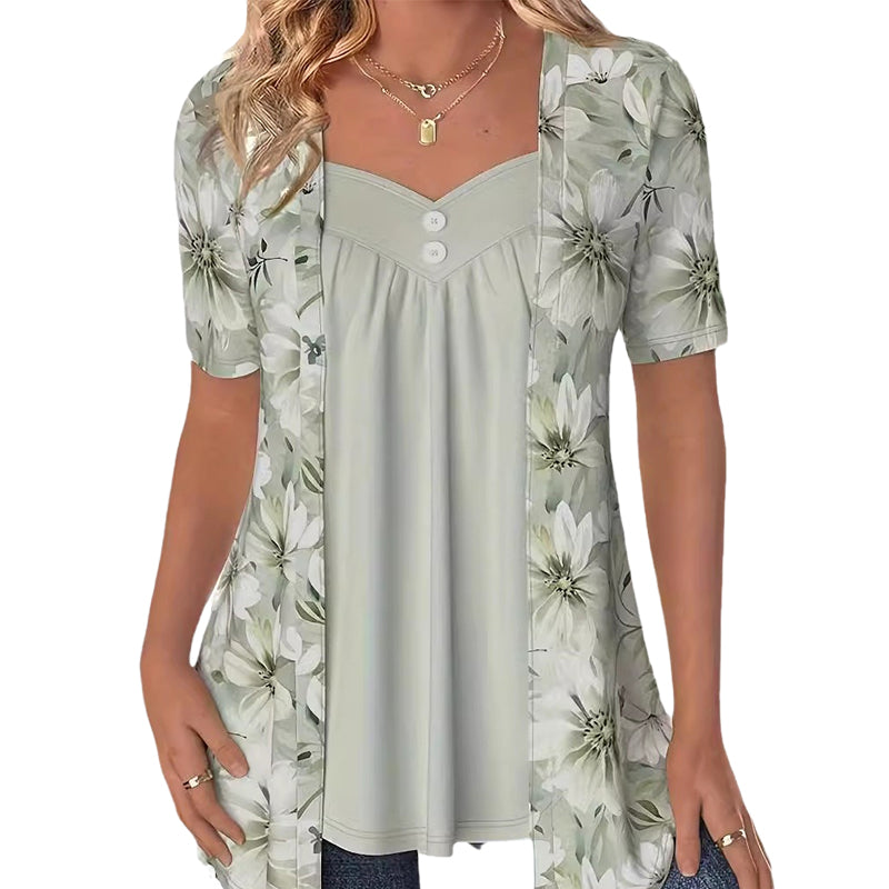 🌈2025 Nieuwe producten – 50% KORTING!❤️Onregelmatige gebloemde patchwork top voor dames