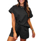 🌴Zomerspecials🌴Damesset met effen, getextureerd, casual top met korte mouwen en trekkoord