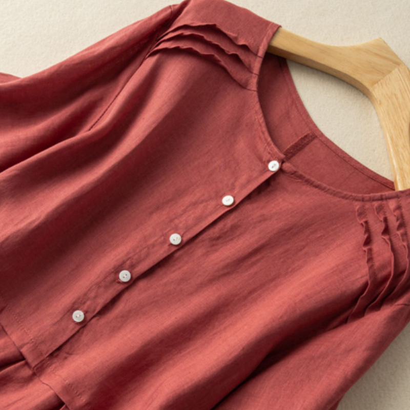 🔥Best Seller💘-Korte Mouw Katoenen Linnen Overhemdjurk met Retro Stijl