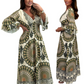 Retro Boho Maxi-jurk met diepe V-hals voor dames