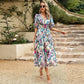 🌸Elegante taille jurk met V-hals print