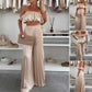 Dames Sexy Effen Kleur Top Wijde Benen Broek Tweedelige Set