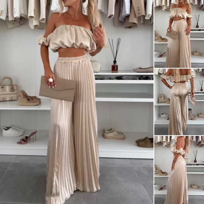 Dames Sexy Effen Kleur Top Wijde Benen Broek Tweedelige Set