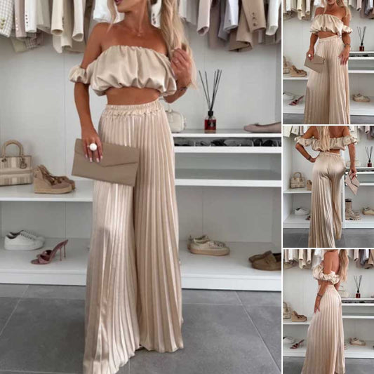 Dames Sexy Effen Kleur Top Wijde Benen Broek Tweedelige Set