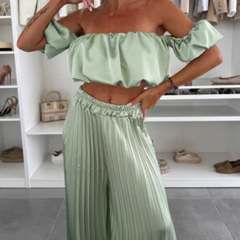 Dames Sexy Effen Kleur Top Wijde Benen Broek Tweedelige Set