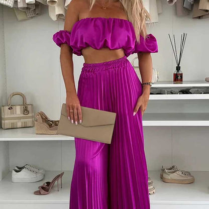Dames Sexy Effen Kleur Top Wijde Benen Broek Tweedelige Set