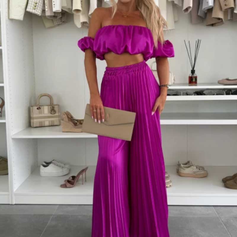 Dames Sexy Effen Kleur Top Wijde Benen Broek Tweedelige Set