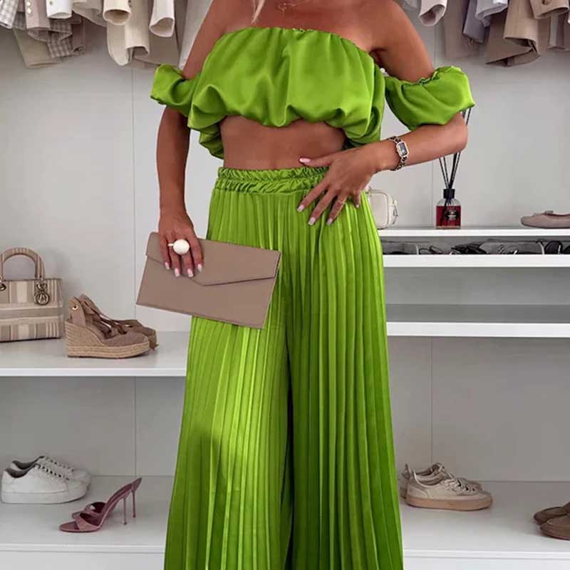 Dames Sexy Effen Kleur Top Wijde Benen Broek Tweedelige Set