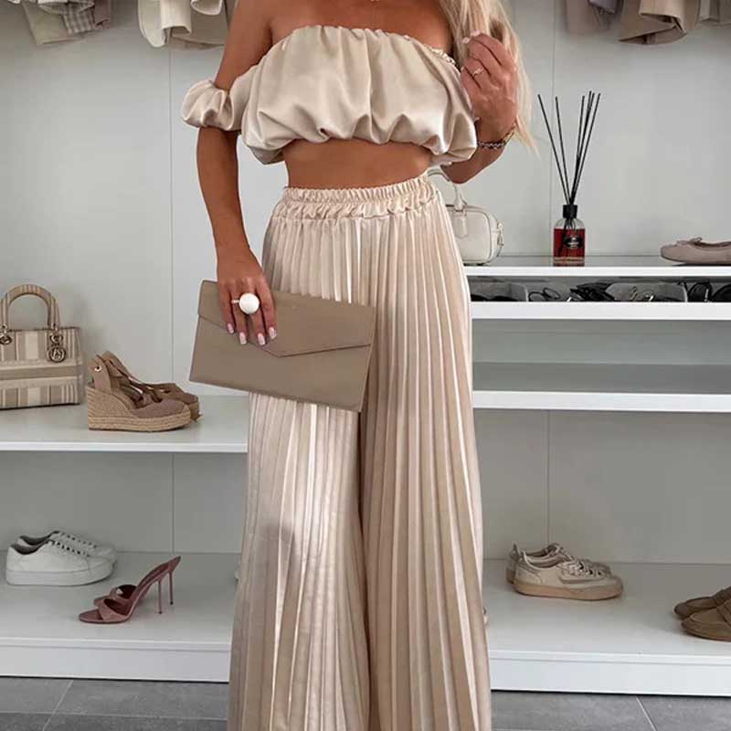 Dames Sexy Effen Kleur Top Wijde Benen Broek Tweedelige Set