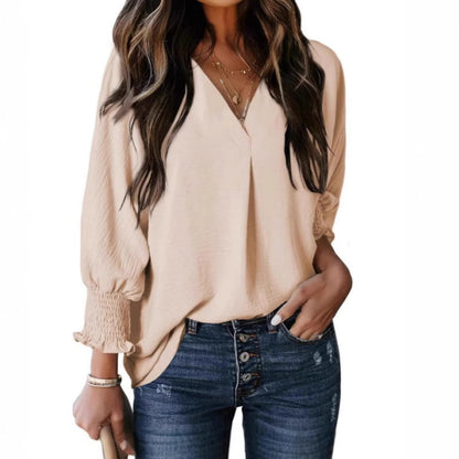 Casual 3/4 mouwen shirt met V-hals
