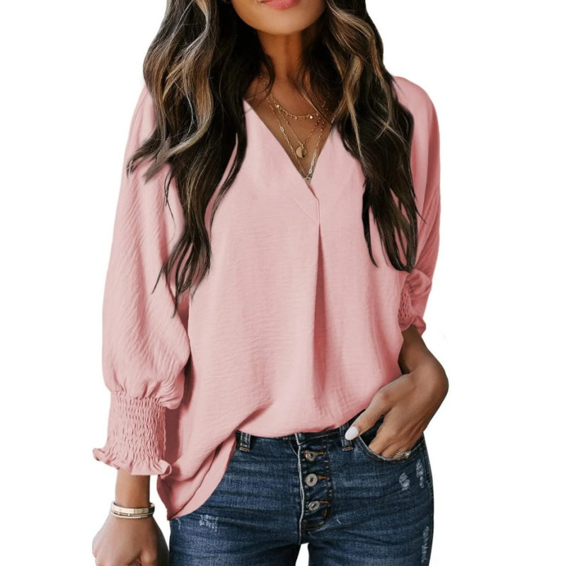 Casual 3/4 mouwen shirt met V-hals