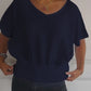 💝Eenvoudig effen T-shirt met V-hals en halve mouwen💛