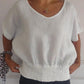 💝Eenvoudig effen T-shirt met V-hals en halve mouwen💛