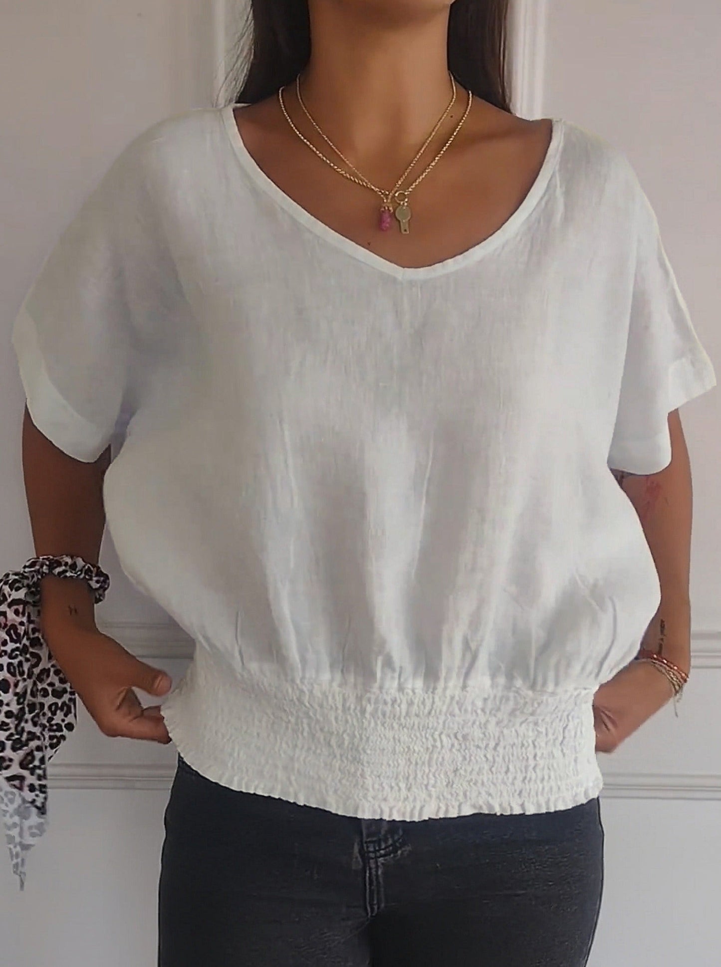 💝Eenvoudig effen T-shirt met V-hals en halve mouwen💛