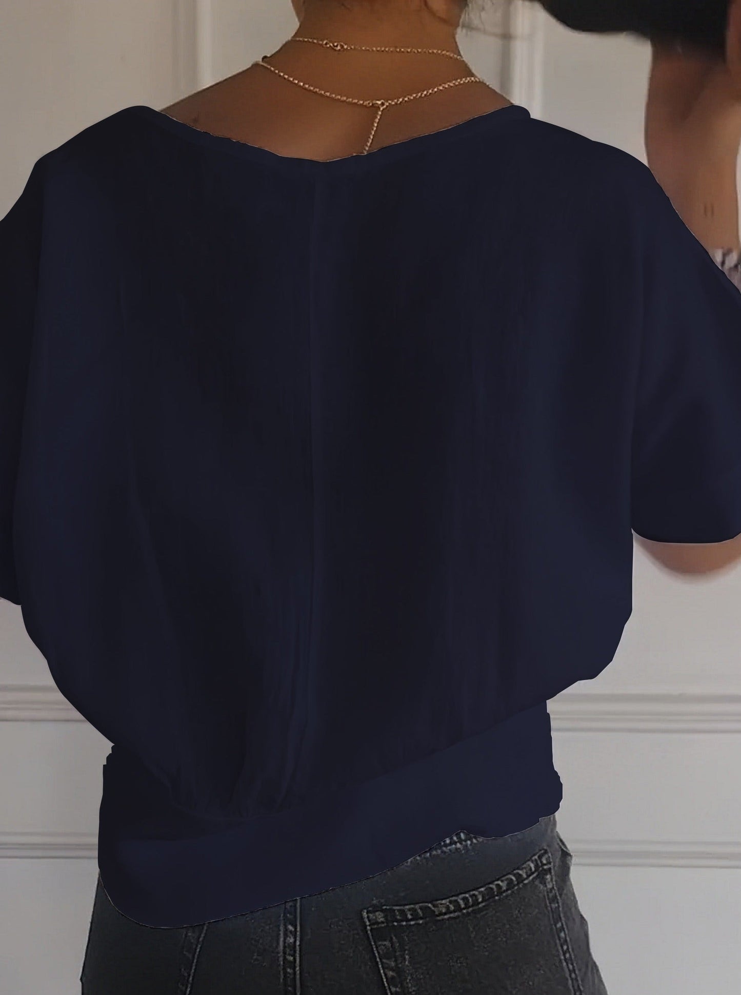 💝Eenvoudig effen T-shirt met V-hals en halve mouwen💛