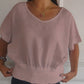 💝Eenvoudig effen T-shirt met V-hals en halve mouwen💛