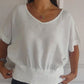 💝Eenvoudig effen T-shirt met V-hals en halve mouwen💛