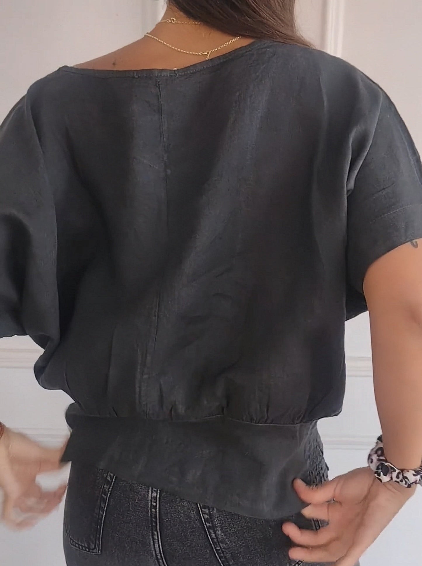 💝Eenvoudig effen T-shirt met V-hals en halve mouwen💛