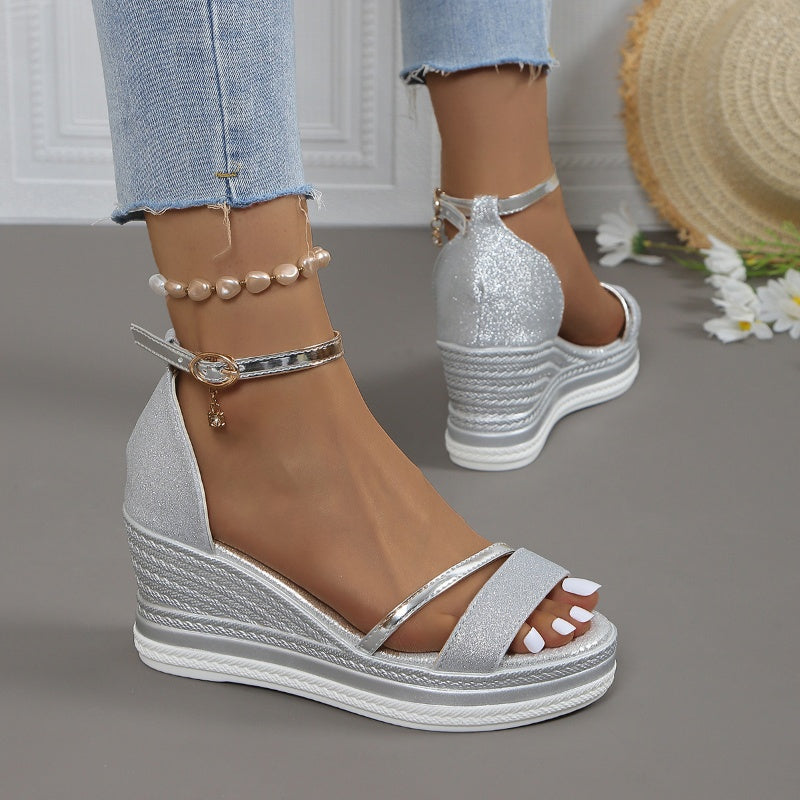 Glanzende Sleehak Sandalen met Plateauzool voor Dames