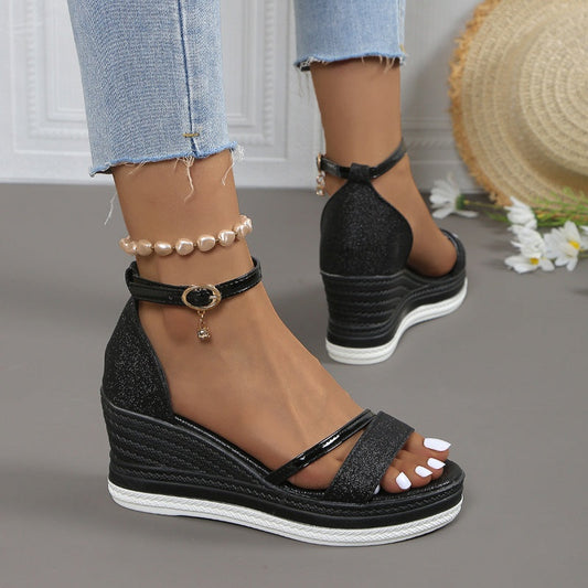 Glanzende Sleehak Sandalen met Plateauzool voor Dames