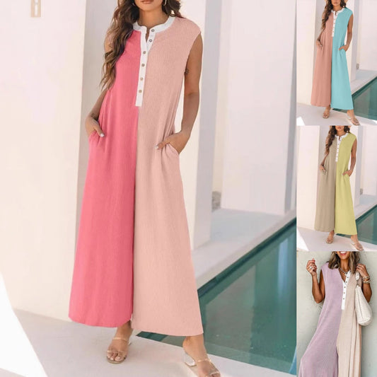 Casual jumpsuit voor dames met wijde pijpen en colour block-patroon