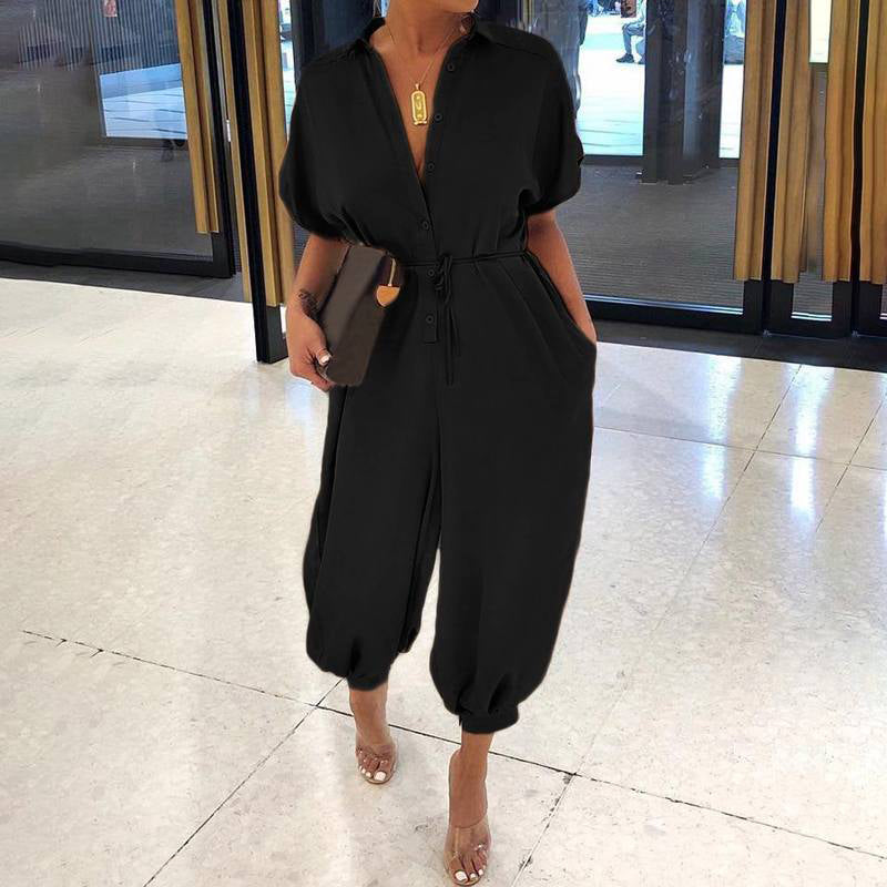Casual, losse jumpsuit met korte mouwen en knoopsluiting voor dames