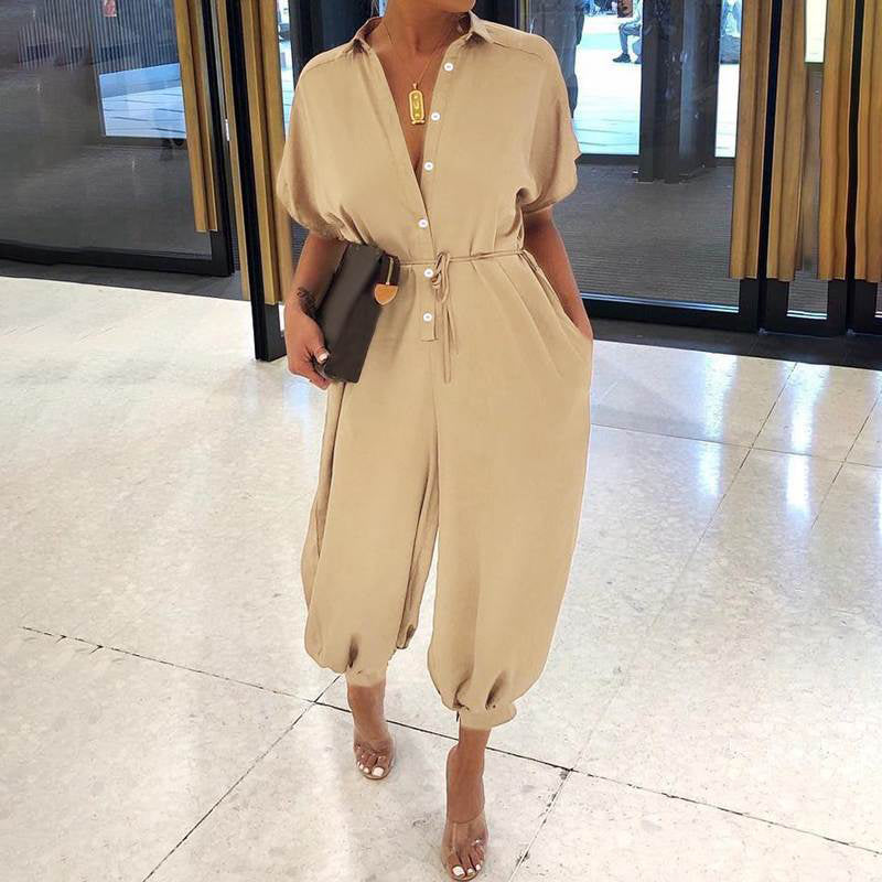 Casual, losse jumpsuit met korte mouwen en knoopsluiting voor dames